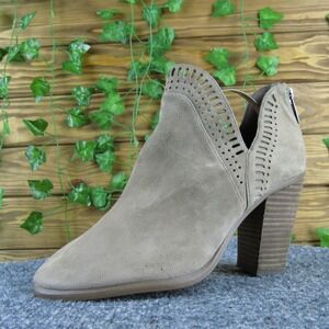 Vince‎ Camuto Fileana Women 6.5 Taupe Suede Cutout Ankle Booties Block Heel